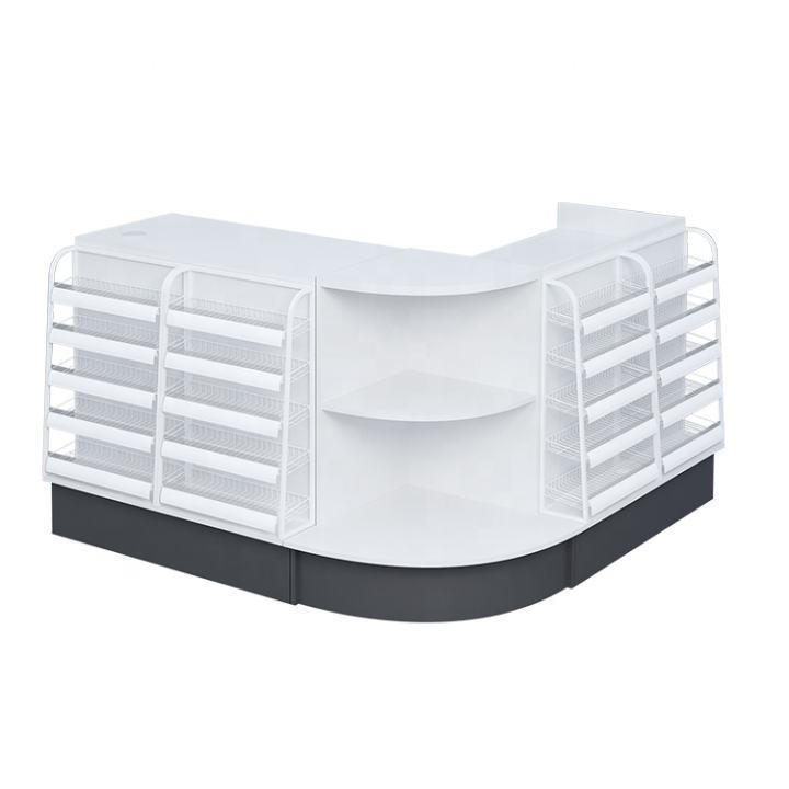 Cashier Counter Store Checkout Counter with Display Rack Laminated Wood