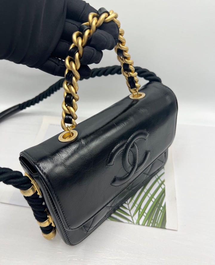 Chanel Black Crinkled Calfskin En Vogue Rope Flap Bag, myGemma