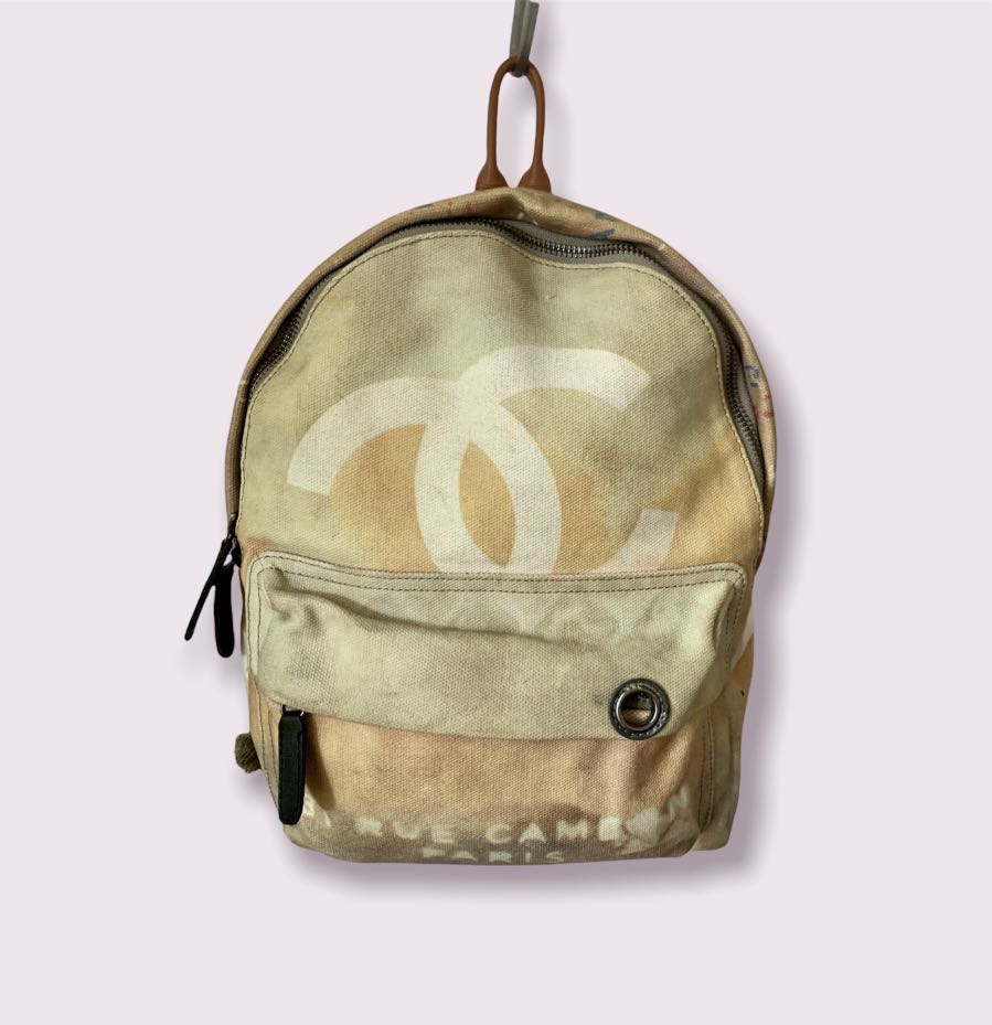 Chanel Limited Edition Graffiti Etoile Beige Canvas Backpack Bag