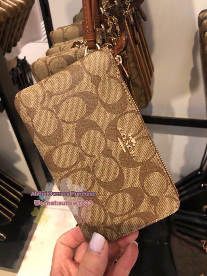 Coach Double Corner Zip Wristlet in Signature Canvas