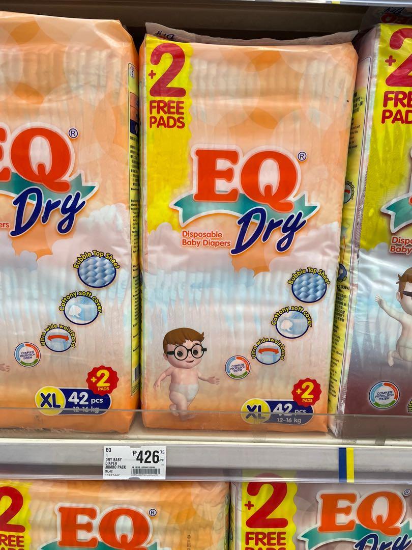 EQ Baby diaper Dry Extra Large 40’s (Category: Diapers & Baby Wipes) located in Pasig City. Submitted by 2701eseer (Listing ID 1145036291, Image 2). Description: baby diaper dry 40 pcs + 2 pcs=42 xl never been used fixed price cheaper price compare to drugstore MOP- Gcash/ BDO Grab / Lalamove Shipping c/o buyer.