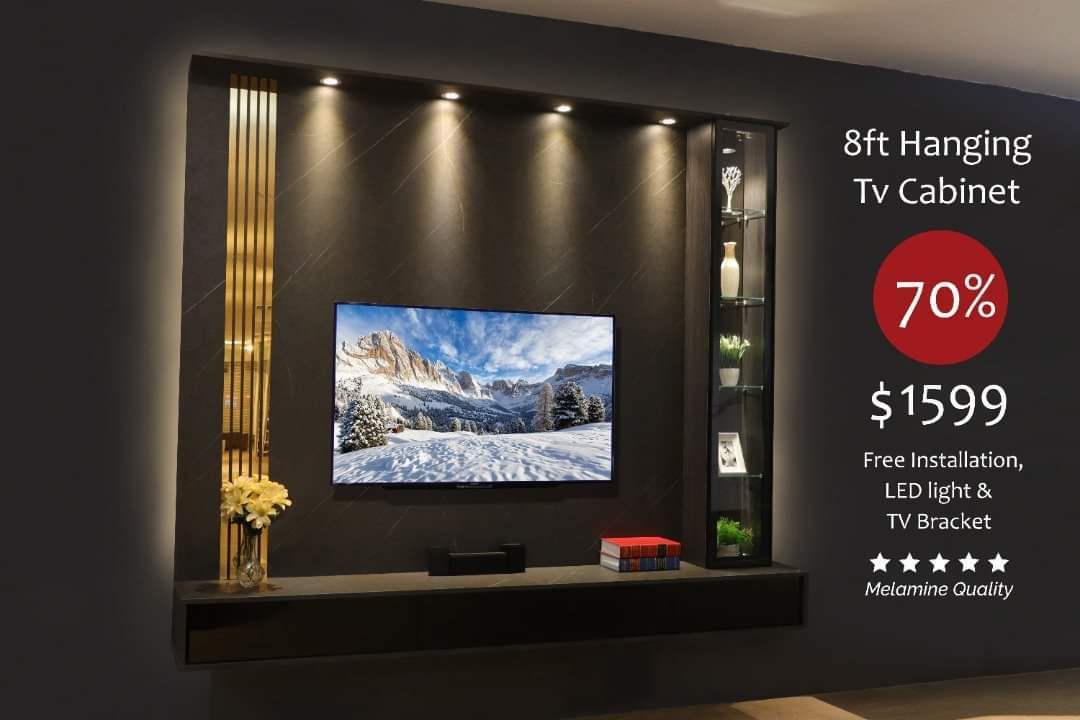 8FT Full Height TV Console with Glass Display Furniture & Home