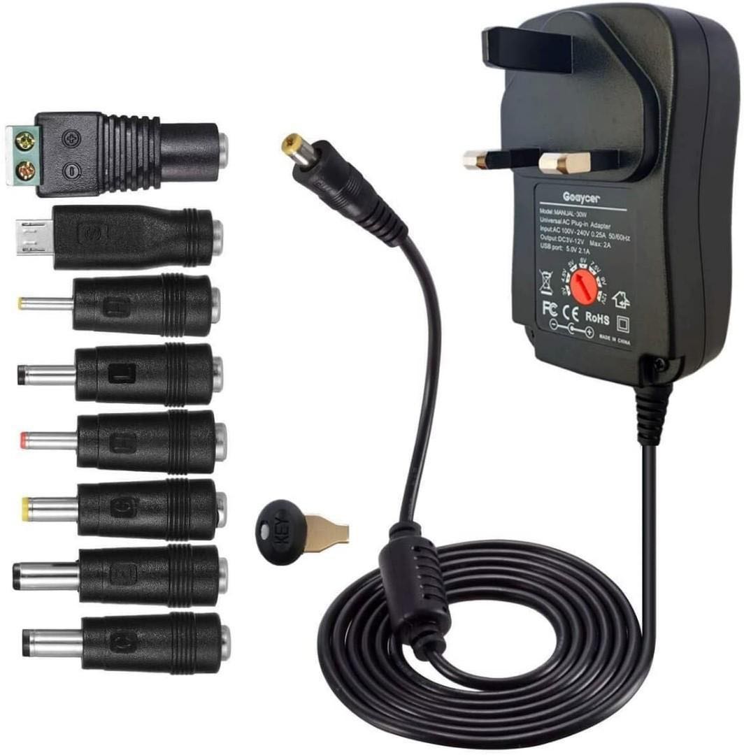 2 Pcs AC DC Power Adapter Polarity Switchable 1000ma 1.5V 3V 4.5V 6V 7.5V 9V 12V