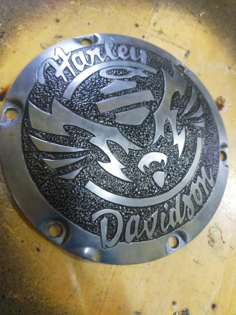 Harley Davidson Engraved Derby Cover, Motorbikes on Carousell