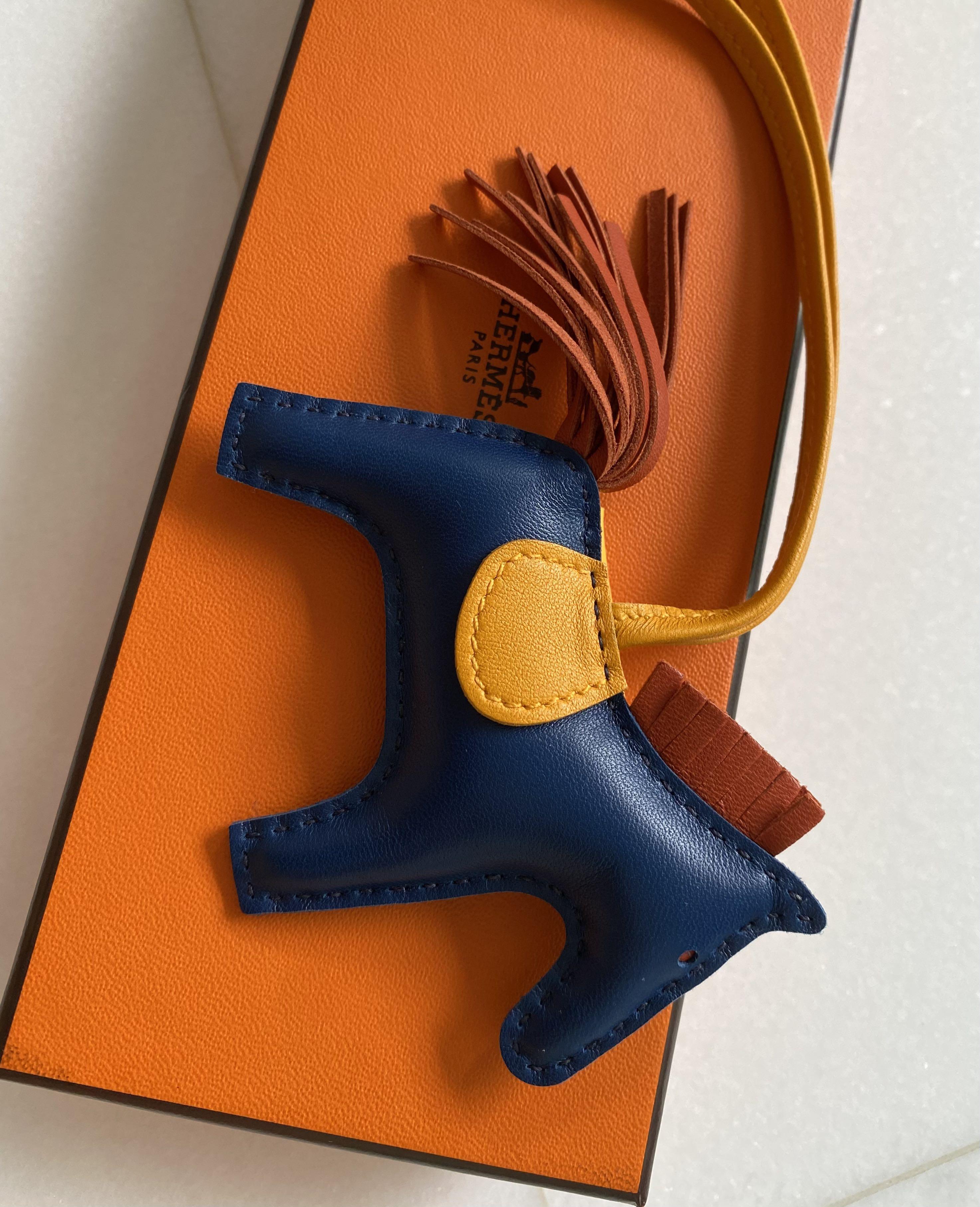 Hermes Blue de Malte/Kraft/Violet Milo Leather Rodeo Bag Charm PM