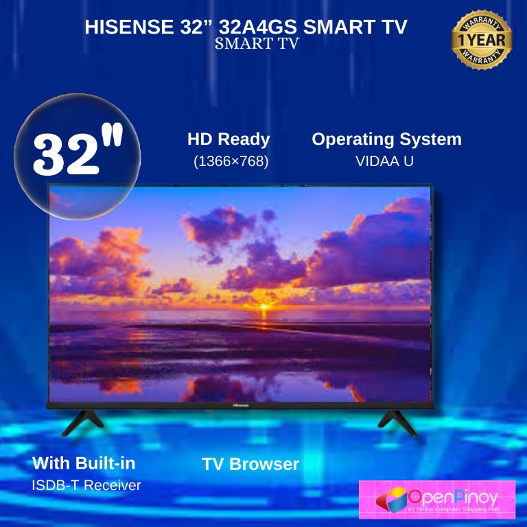 Hisense 32A4GS 32inch HD Smart TV w/o Manual Buttons, TV & Home