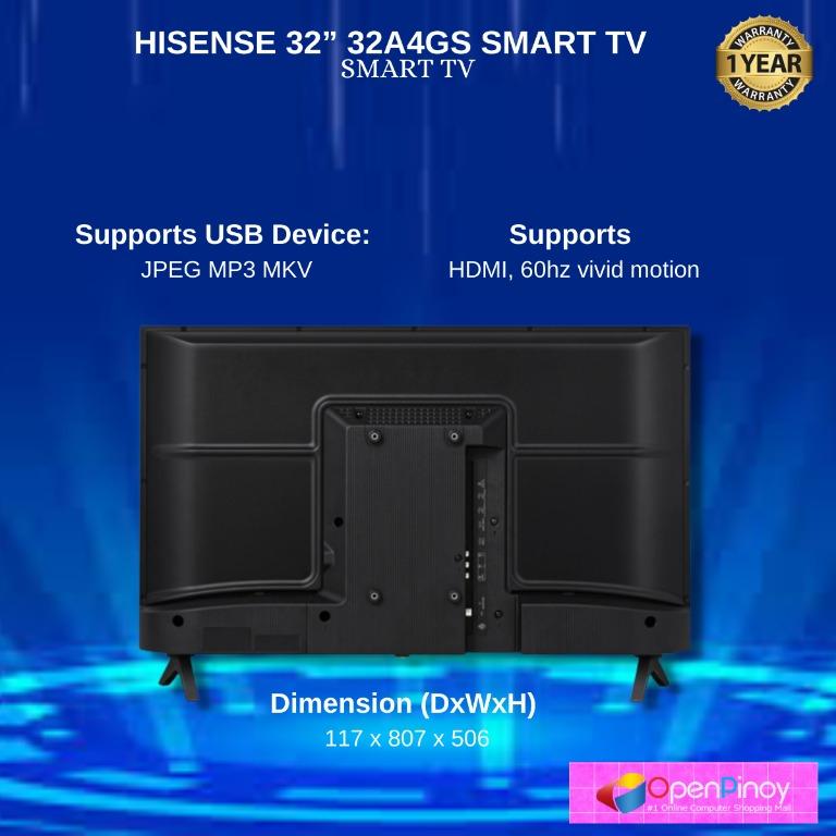 Hisense 32A4GS 32inch HD Smart TV w/o Manual Buttons, TV & Home
