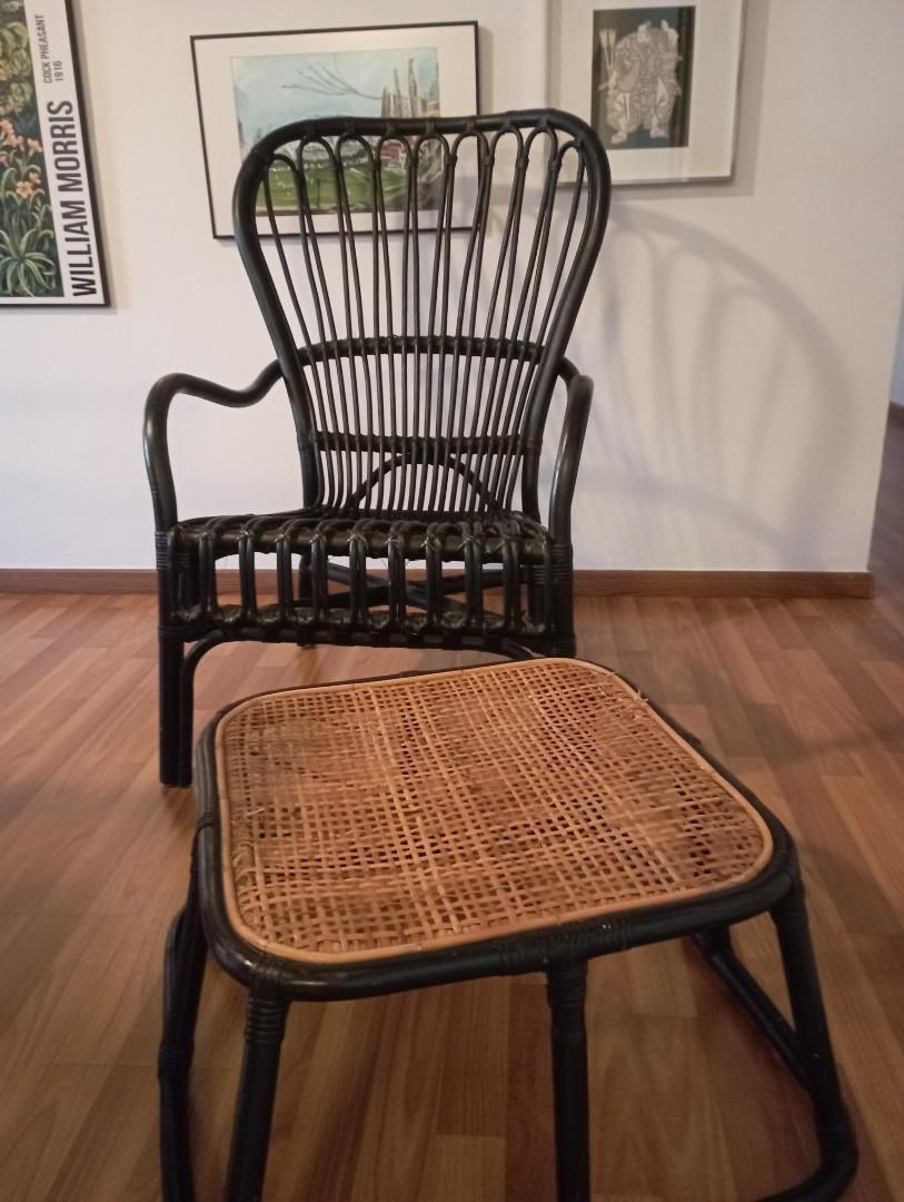 IKEA cane chair and stool, Furniture & Home Living, Furniture, Chairs on Carousell