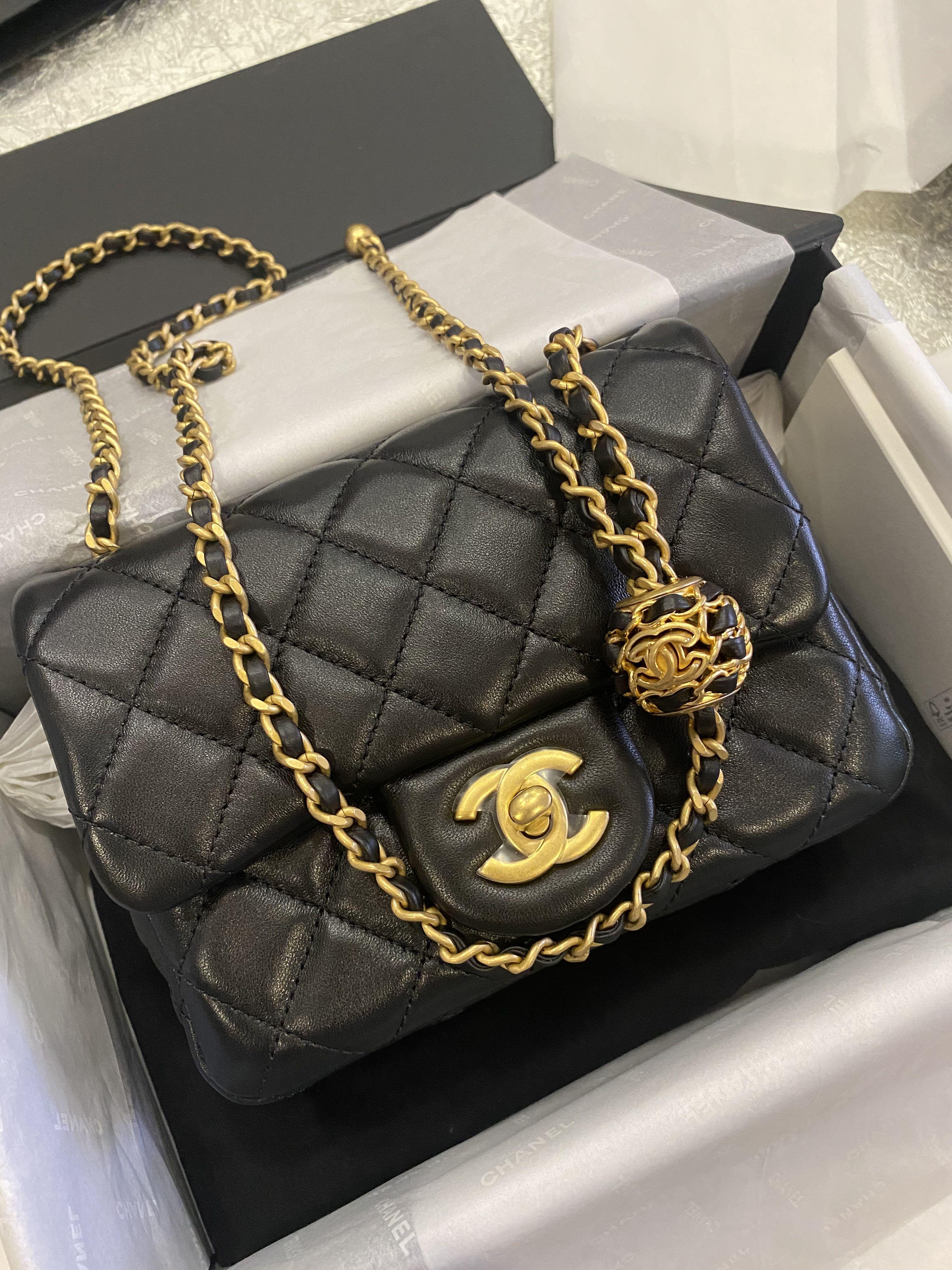 Authentic Chanel Mini Gold Ball Crush Flap Bag Dark Beige, Luxury, Bags &  Wallets on Carousell