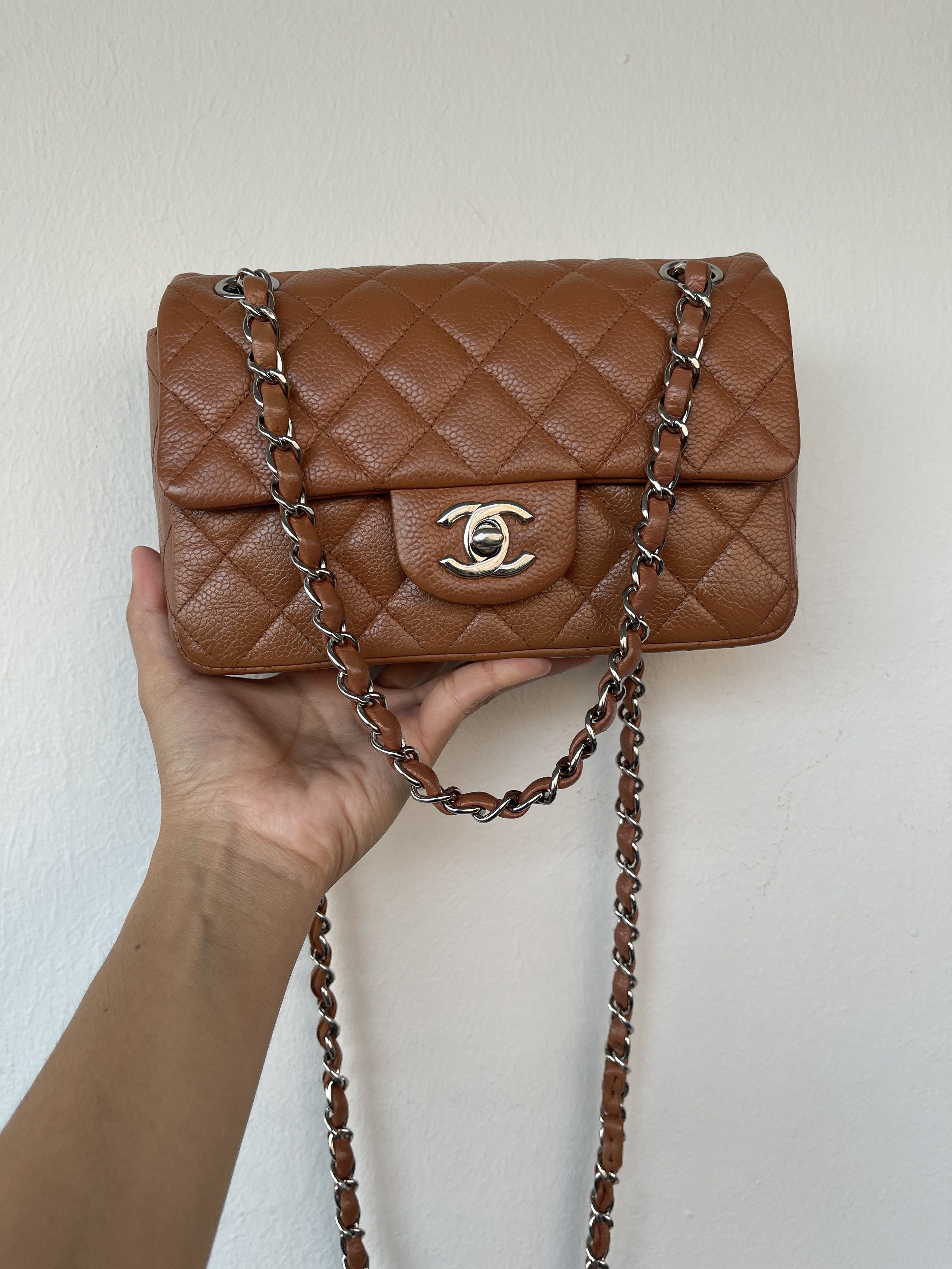 Chanel Mini Flap Top Handle Black Caviar Leather 21S for Sale in