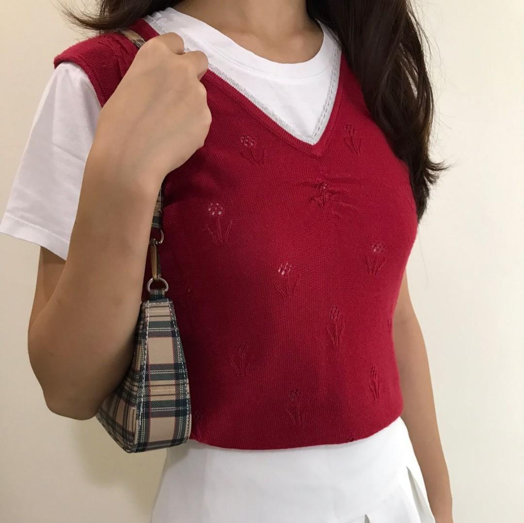 Red floral vest store