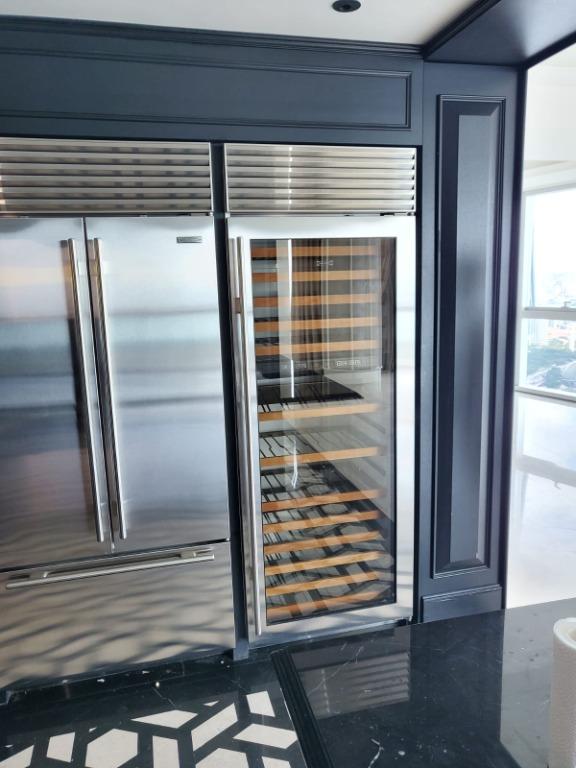 Sub Zero Stainless 2 door fridge plus a 132 bottle wine storage, TV