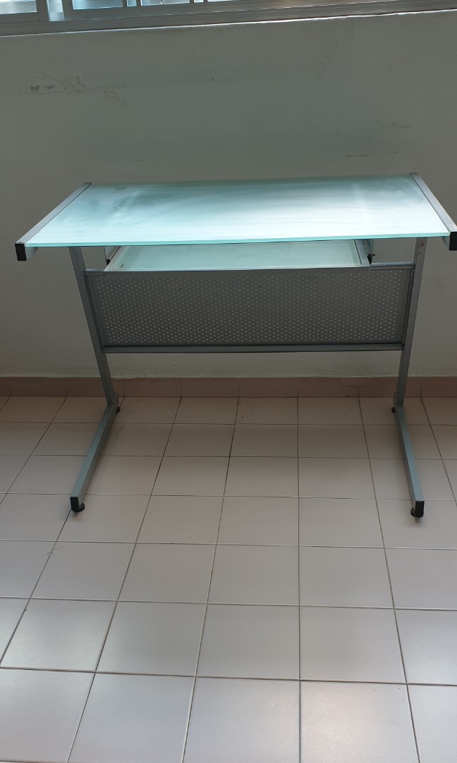 Tempered Glass Top Study Desk, Furniture & Home Living, Furniture