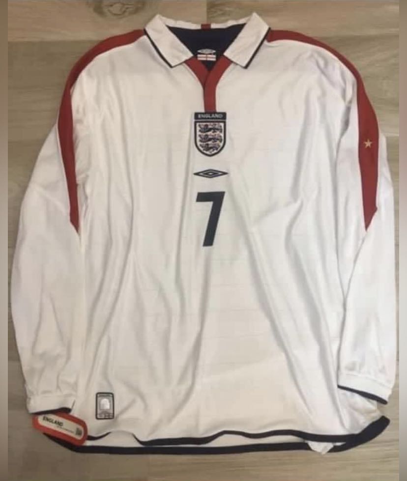 Umbro 03-05 英格蘭主場長袖球衣碧咸beckham england 碧咸, 男裝, 運動