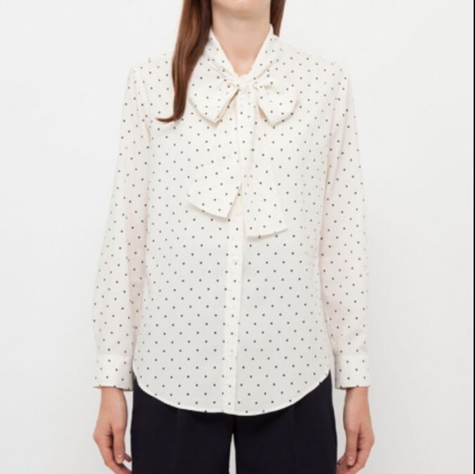 Uniqlo Rayon Polka dot Bow Tie Blouse 