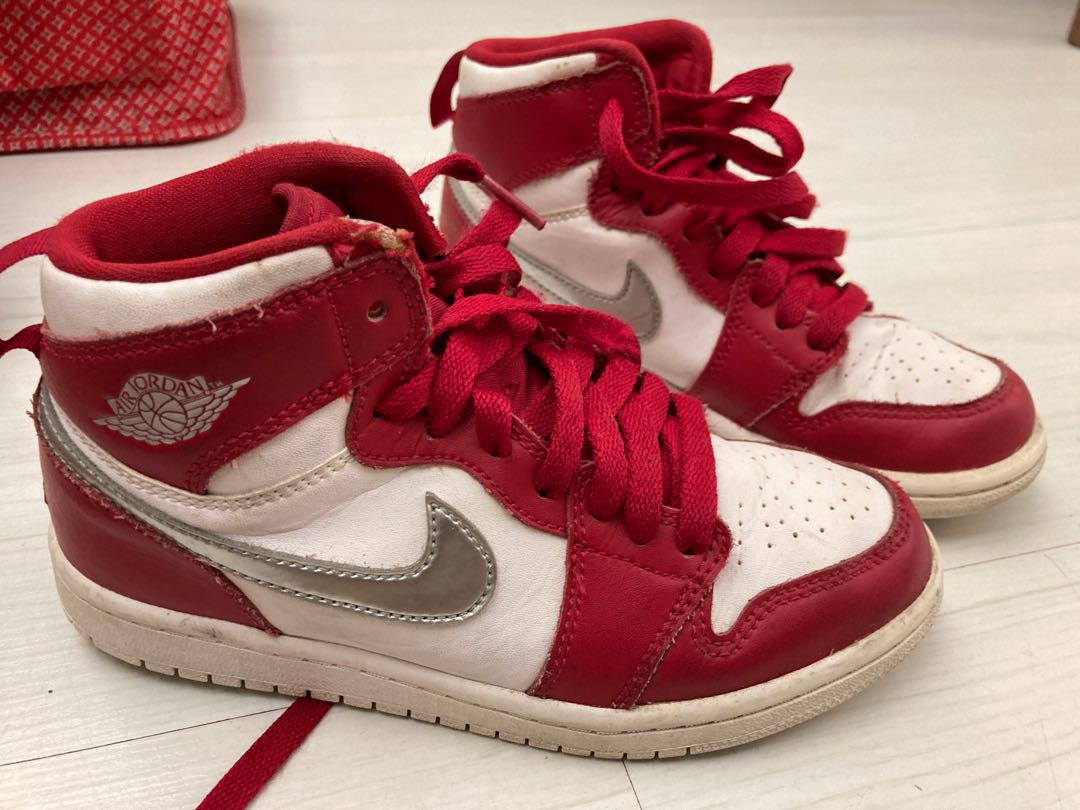 20cm Nike Air Jordan 1 Retro High Tops Red White Silver SNEAKERS