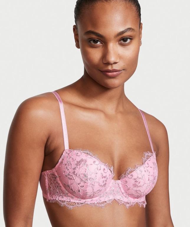 [34C & M] Set of Bra & Panty / Thong in Pink Floral, Victoria's Secret  DREAM ANGELS Push-Up
