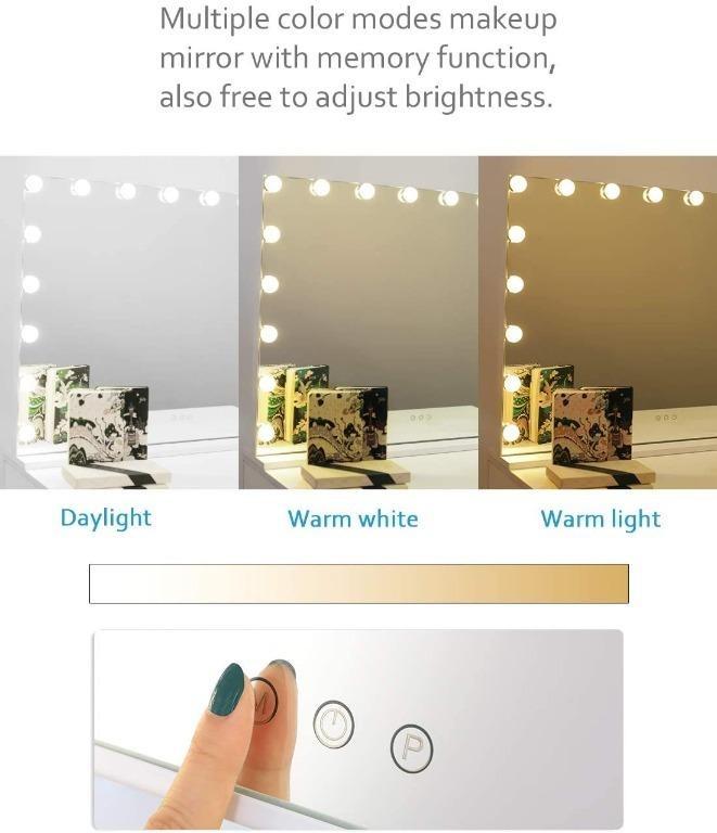 ???? ???????????????? ????????????????????????????????!) iCREAT Vanity Mirror with Lights, Hollywood  Lighted Makeup Mirror with 18 Dimmable LED Bulbs for Dressing Room and  Bedroom, Tabletop or Wall, Slim Metal Frame Design, White, Furniture 