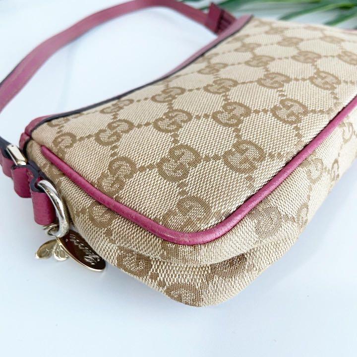 Gucci Pink/Beige GG Canvas And Leather Pochette at 1stDibs