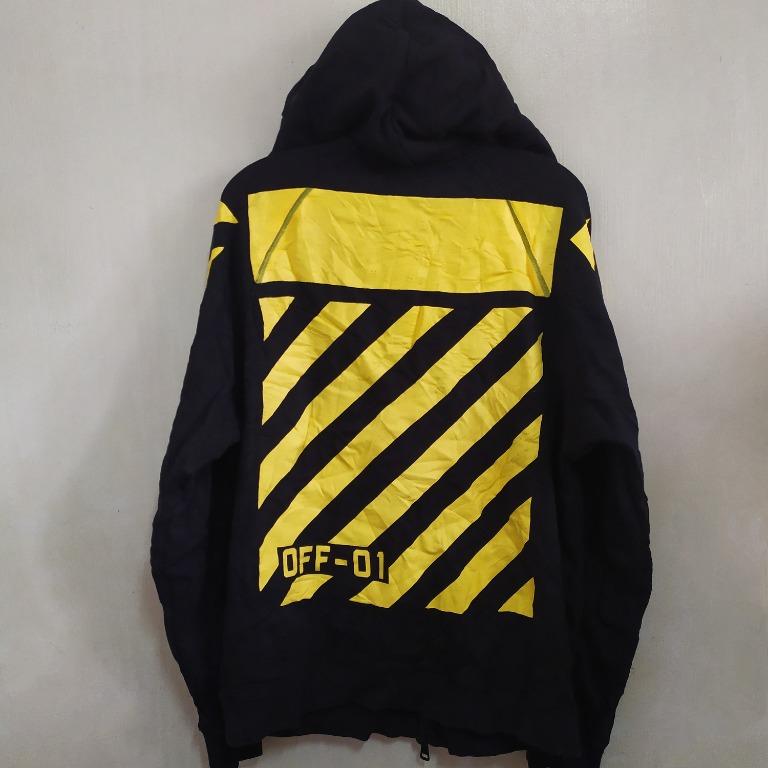 Black Yellow Off White Design Korean Hoodie Jacket, Men's Fashion, Coats,  Jackets and Outerwear on Carousell