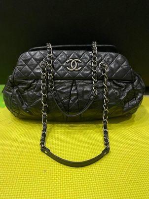 Black Quilted Calfskin Logo Bowler Weekend Bag Gold Hardware, 1994-1996, Handbags & Accessories, The Chanel Collection, 2022