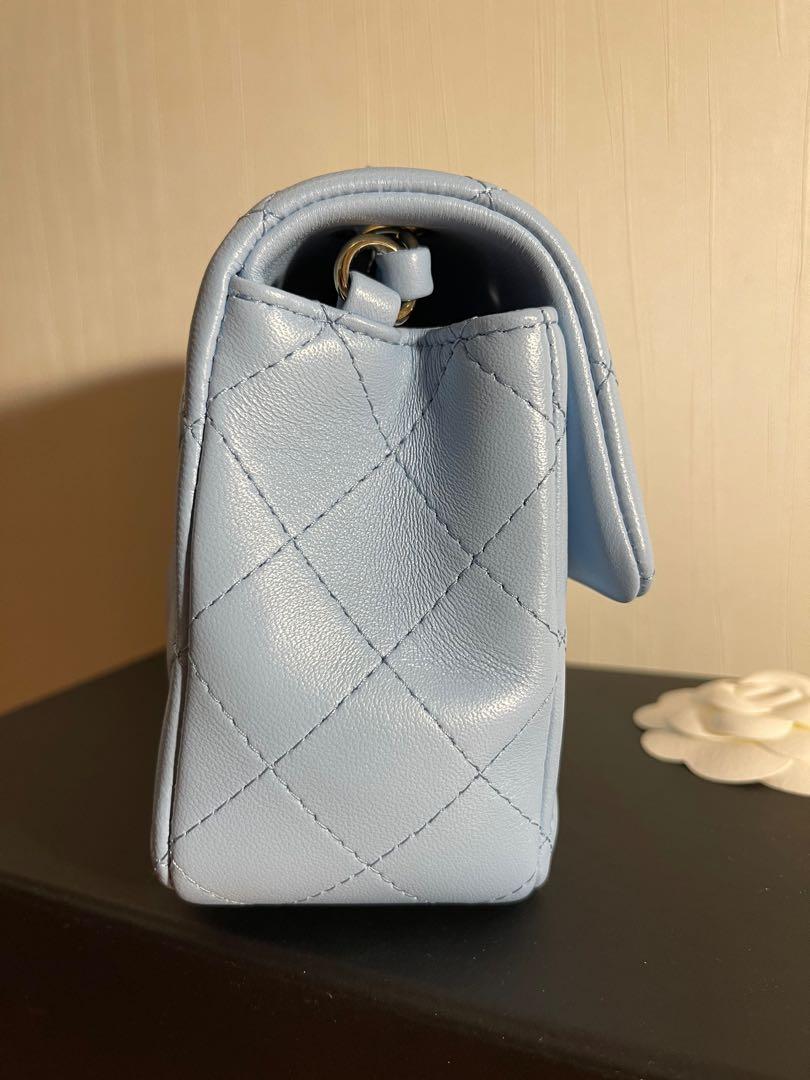 Chanel mini CF classic flap 20 cm baby blue, 名牌, 手袋及銀包 - Carousell