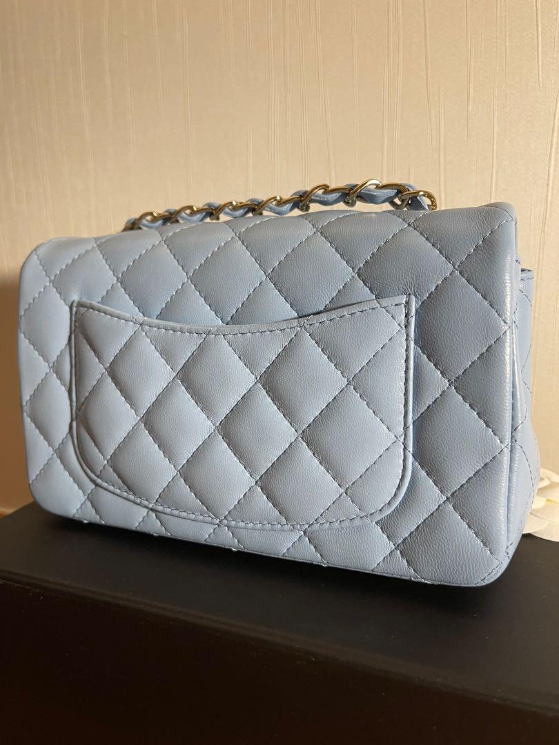 Chanel mini CF classic flap 20 cm baby blue, 名牌, 手袋及銀包 - Carousell