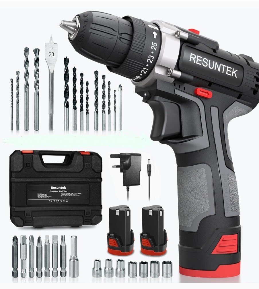 Cordless Drill Driver Set with 2 Batteries, AMERIGUY Electric