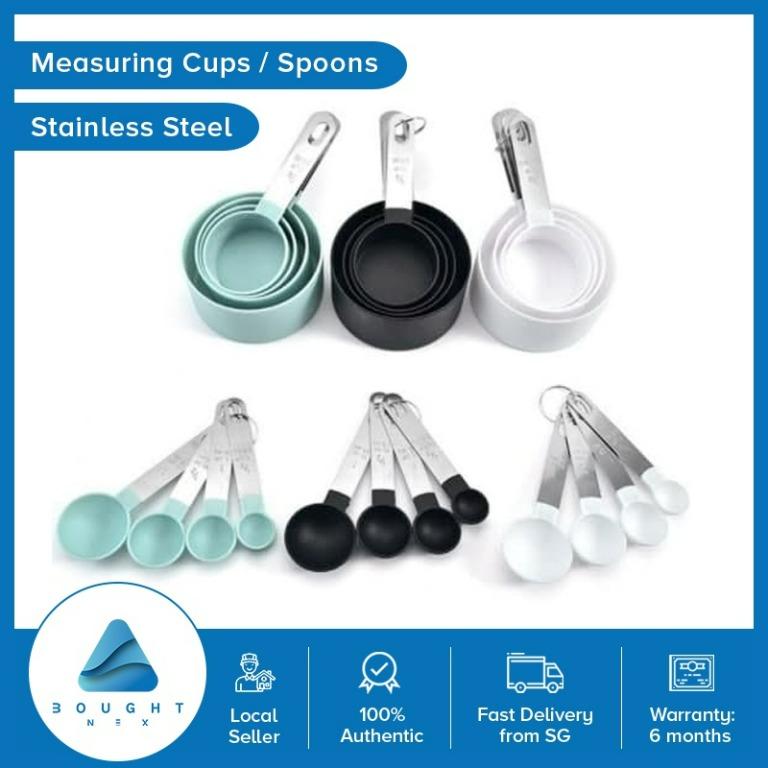 4Pcs Stainless Steel+PP Measuring Cups Spoons Kitchen Baking