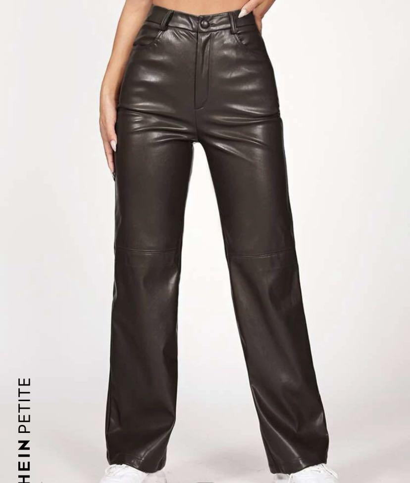 petite brown leather pants