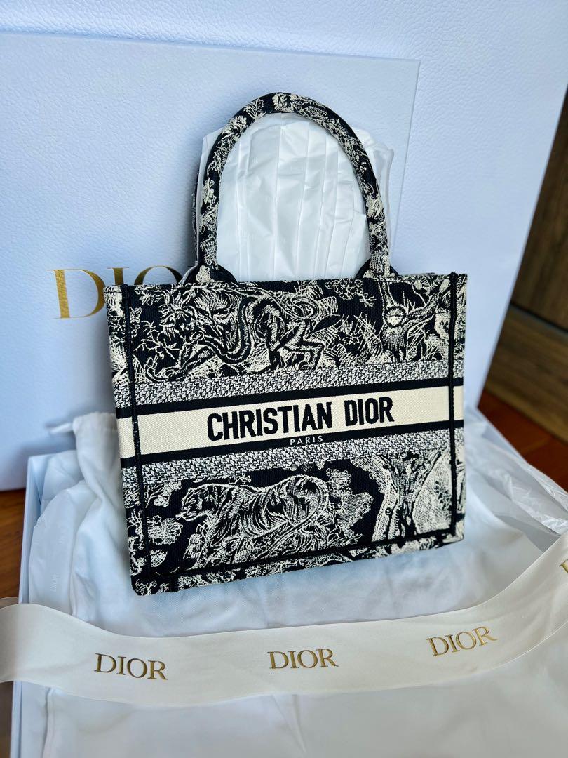 Small Dior Book Tote Ecru and Blue Dior Oblique Embroidery (26.5 x 21 x 14  cm)