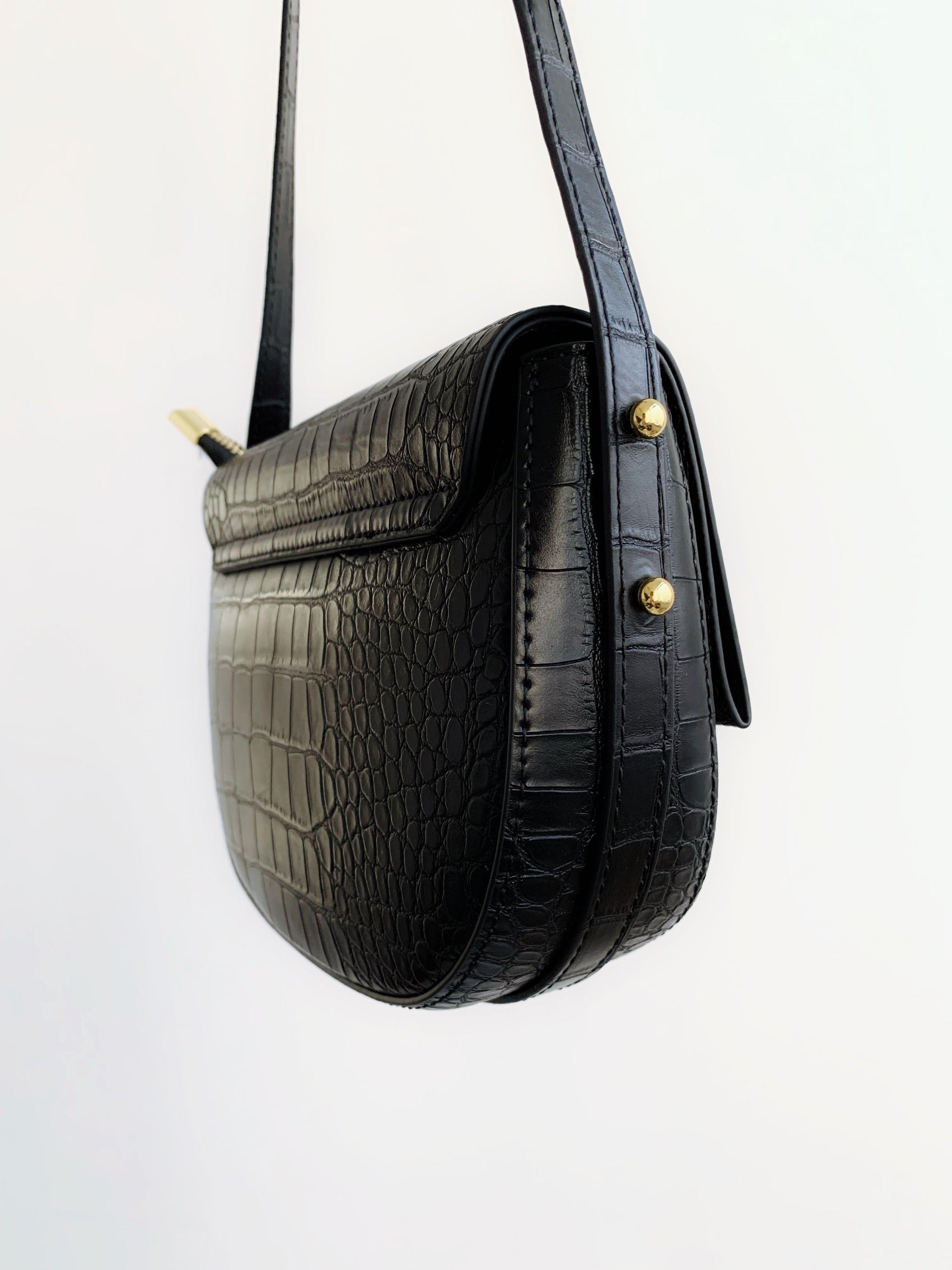 Genuine Leather Croceffect Crossbody Bag In Black, Women's Fashion