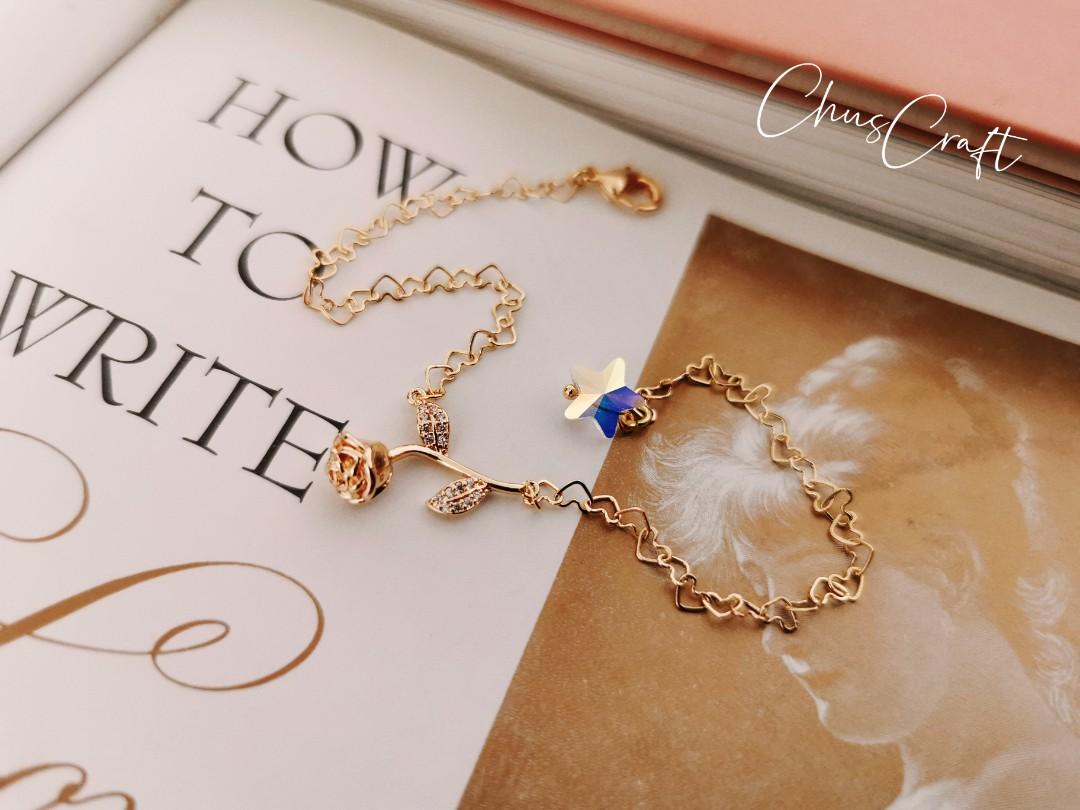 Handmade Gold Rose Bracelet Heart Love Jewelry Unique Gift For