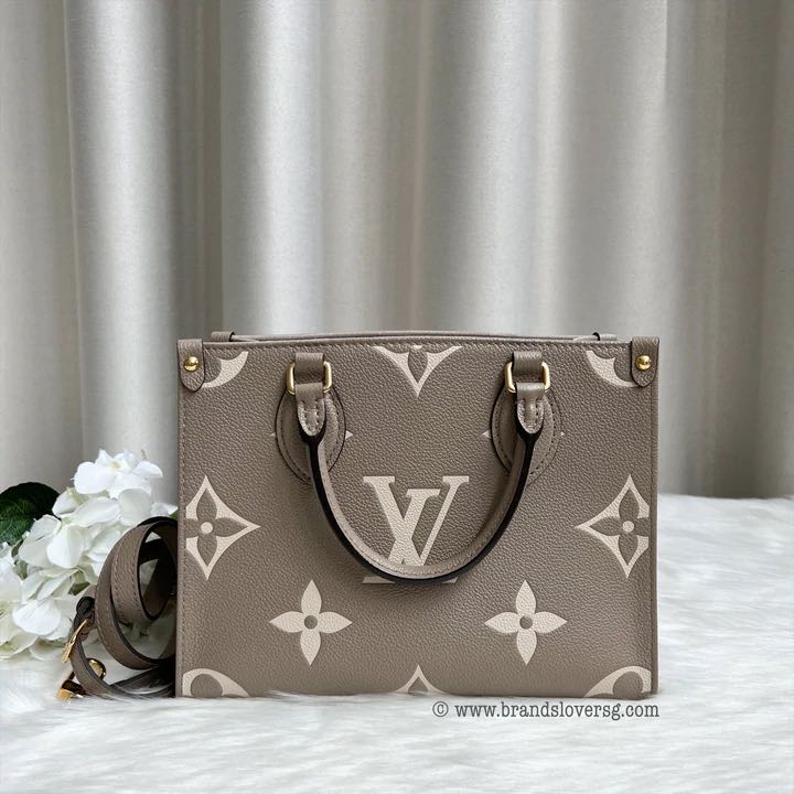Louis+Vuitton+Onthego+Tote+PM+Tourterelle+Beige+Cream+Leather+Monogram+Empreinte  for sale online