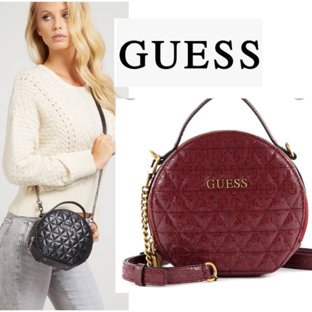 BNWT AUTHENTIC GUESS bag round maroon chain crossbody top