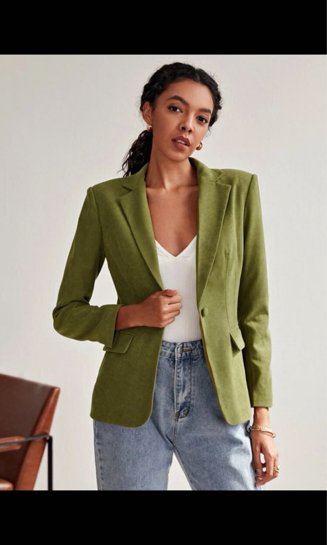 Olive Green Blazer, Women's Fashion, Coats, Jackets and Outerwear on