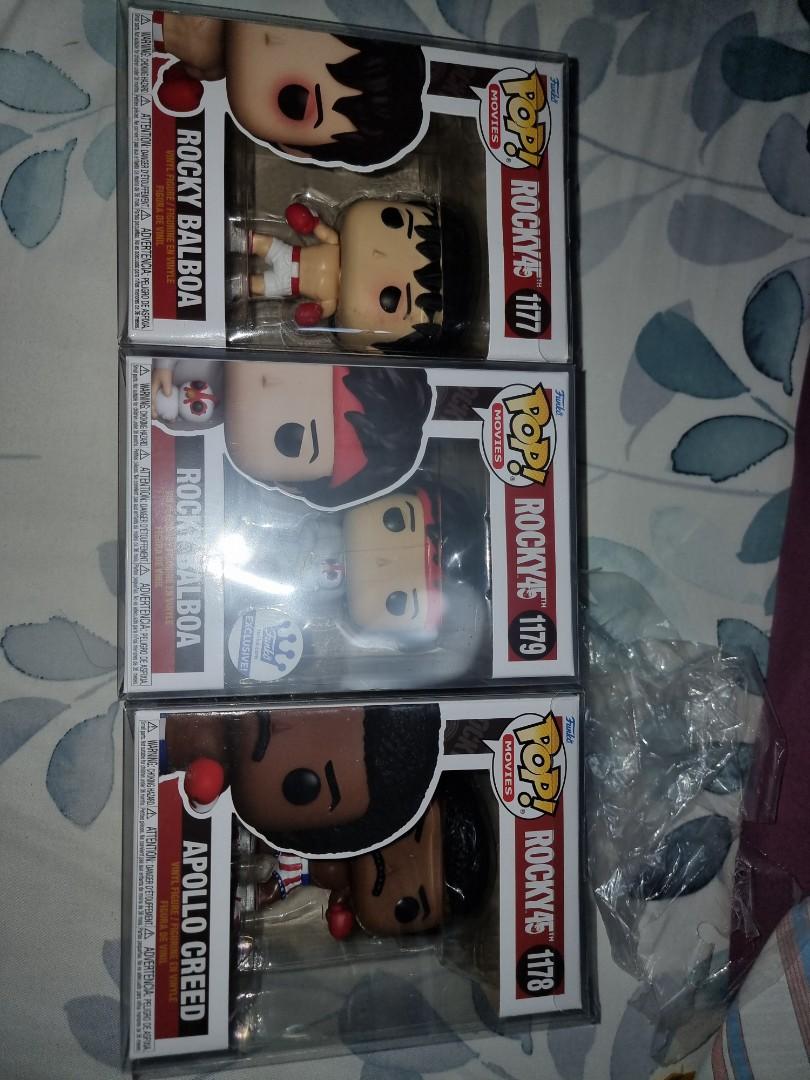 Rocky 45th anniversary( rocky balboa 1177, rocky balboa 1179 with chicken  funko shop exclusive, apollo creed 1178) bundle funko pop, Hobbies & Toys,  Toys & Games on Carousell