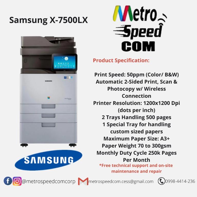 Samsung X7500LX copier LEASE for as low as 5,000 monthly rental
