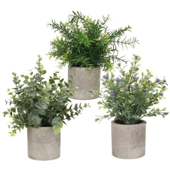 Small Potted Artificial Table Plants, Mini Fake Rosemary Plant Faux Flower Houseplants for Home