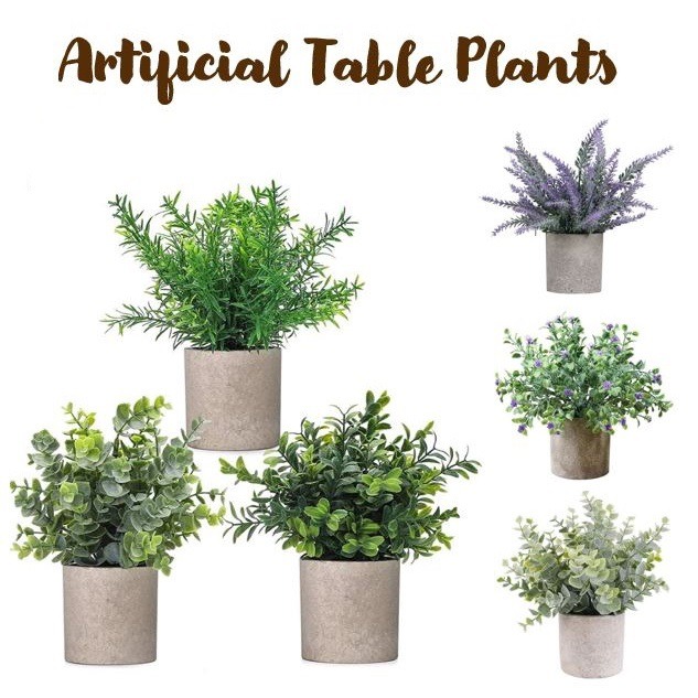 Small Potted Artificial Table Plants, Mini Fake Rosemary Plant Faux