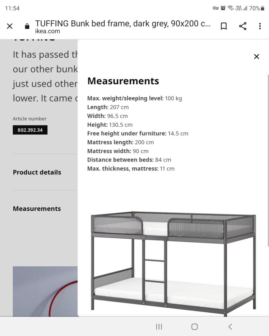 TUFFING Bunk bed frame, dark grey90x200 cm, Furniture & Home Living