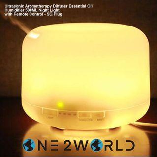 Ultrasonic Aromatherapy Diffuser Essential Oil Humidifier 500ML Night Light with Remote Control - SG Plug
