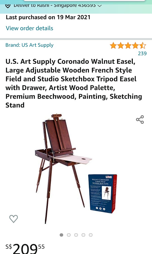 U.S. Art Supply Coronado Walnut Tripod Easel, Large Wooden French Style  Field and Studio Sketchbox, Drawer, Beechwood 