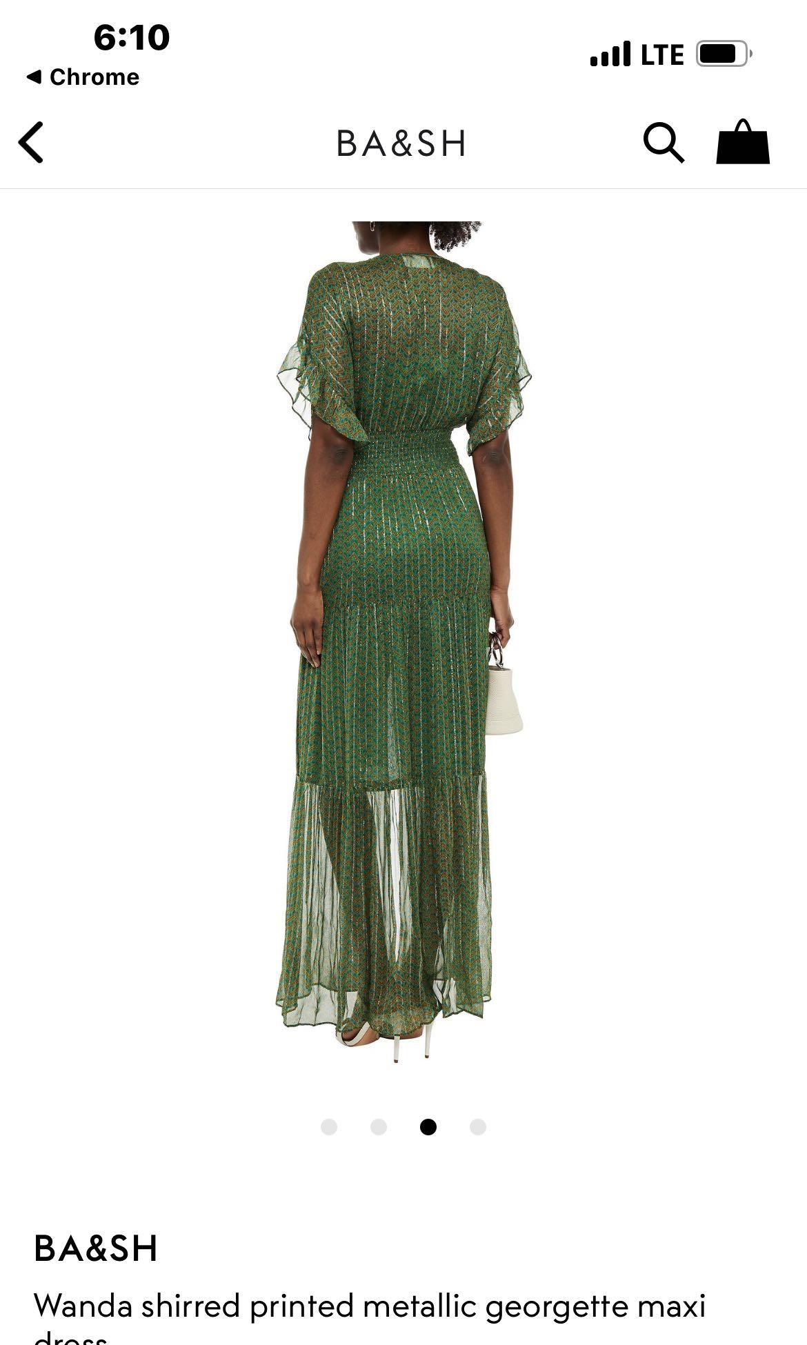 Ba sh Wanda shirred printed metallic georgette maxi dress