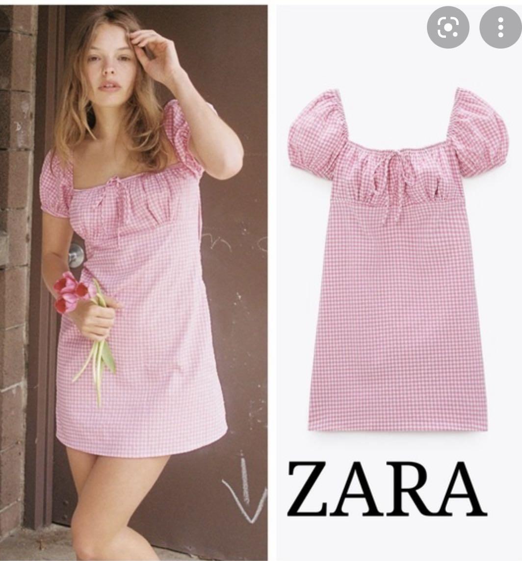 Zara Pink Gingham Mini Dress, Women's ...