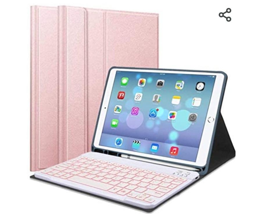 iPad Keyboard for iPad 10.2 2019 Case TechCode 360 Rotate Folio Stand Cover with Wireless Bluetooth Keyboard 7 Colors Backlit Auto Sleep/Wake Smart Keyboard Case for iPad 7th Gen 10.2,Gold 