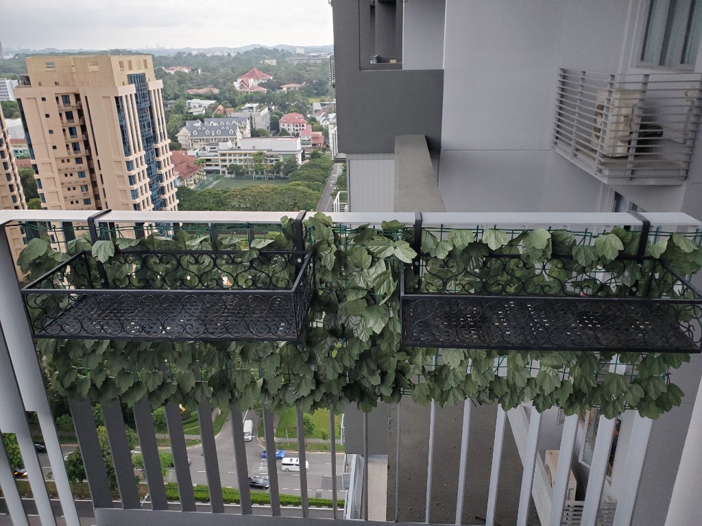 Balcony planters, black metal hanging racks, Furniture & Home