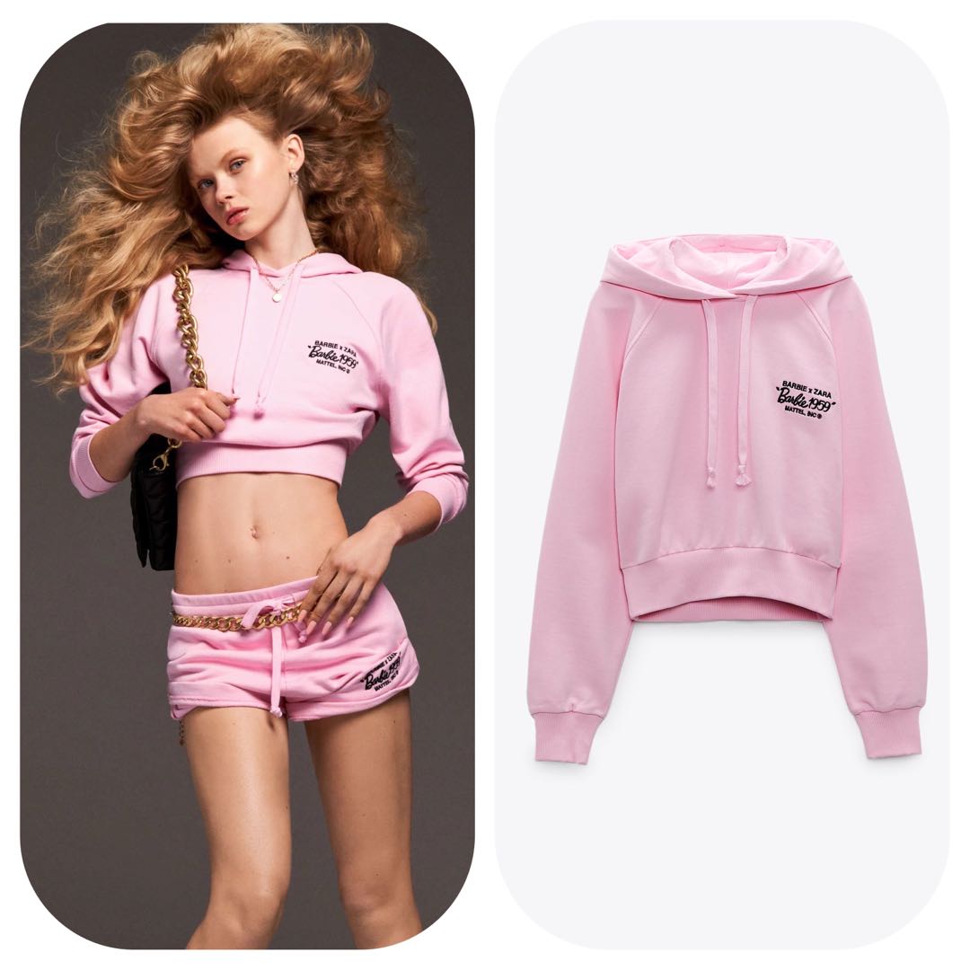 Barbie x Zara hoodie in Pink Women s Fashion Tops on Carousell
