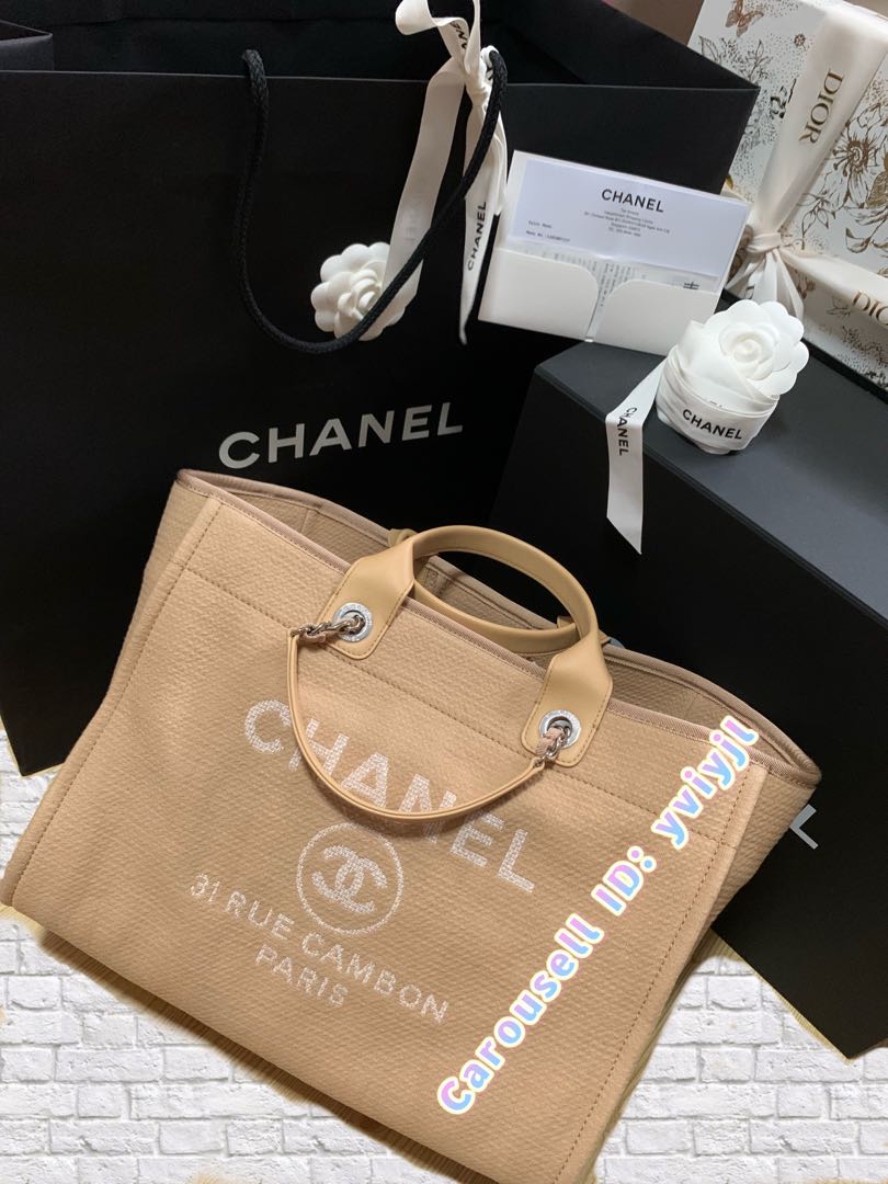 BEIGE CHANEL DEAUVILLE TOTE (LARGE, FULL SET), Women's Fashion