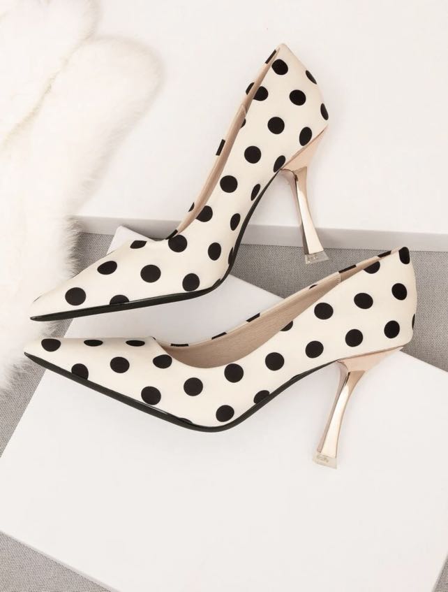 White polka dot top heels